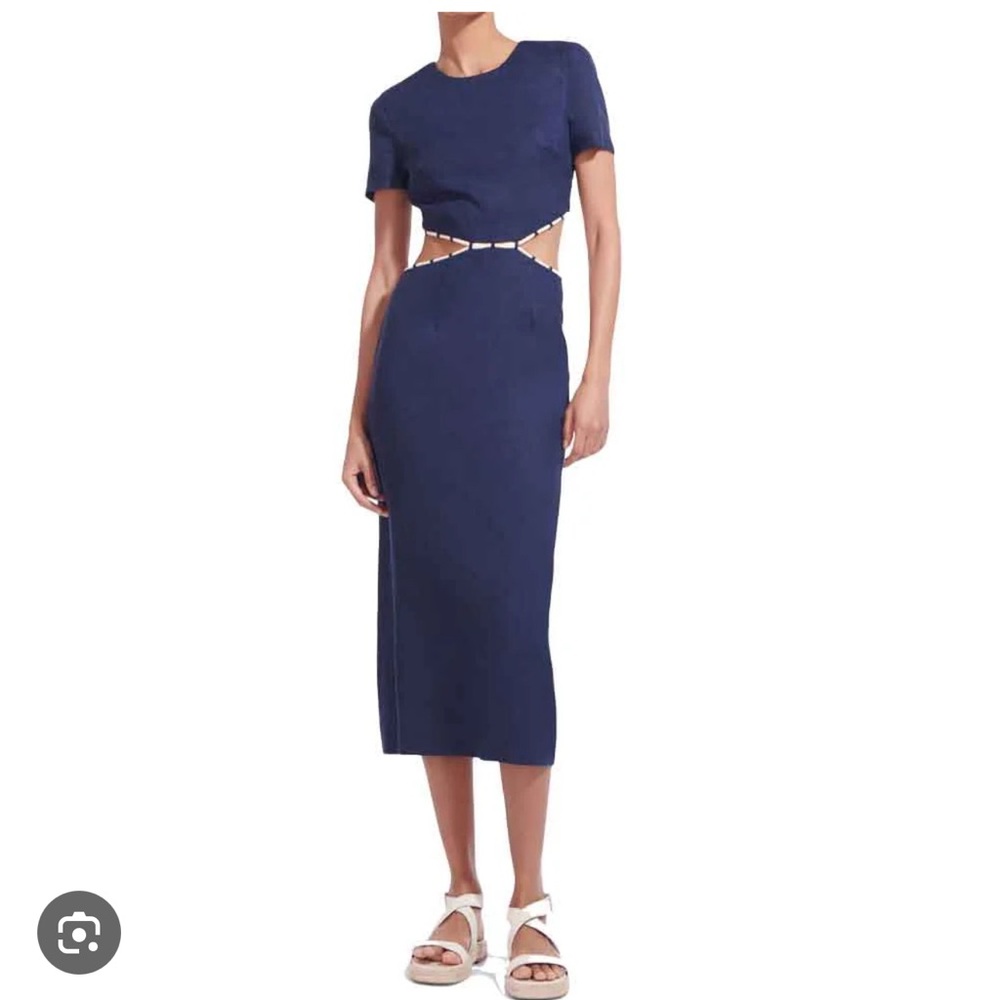 Staud Matteo Navy Cutout Midi Dress